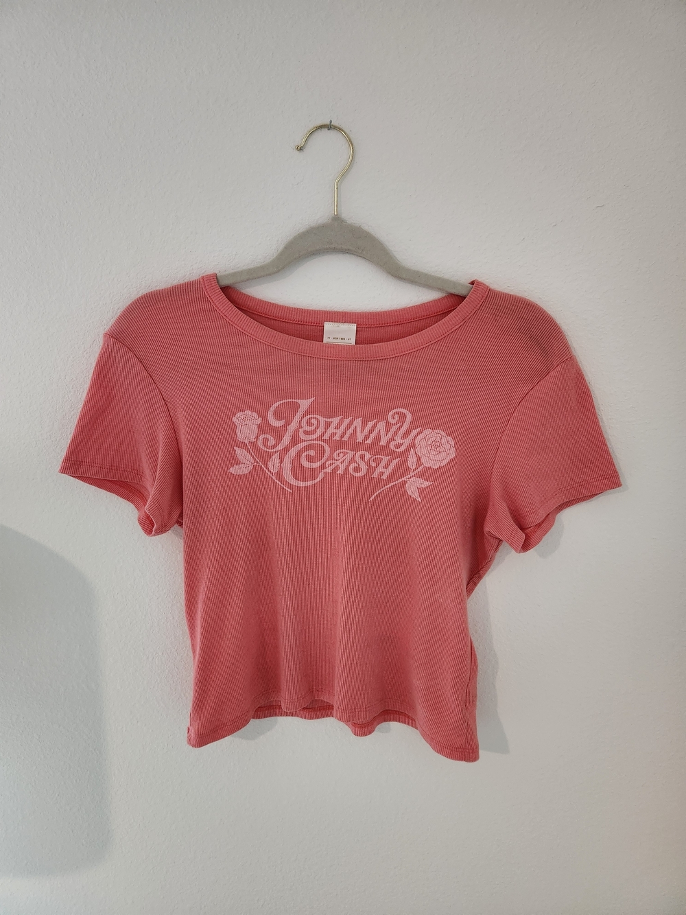 American Eagle Outfitters Coral Pink Johnny Cash Graphic Crop Top